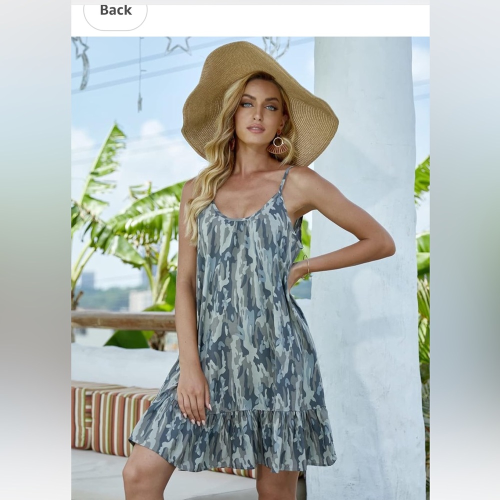 Buenos Ninos Women’s Spaghetti Strap dress Camo Design with Pockets small